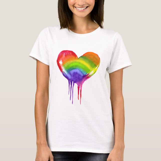 Camiseta LGBTQIA+ Orgullo del corazón arcoiris (Anverso)