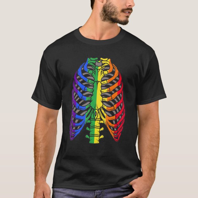 Camiseta Lgtb Halloween Bandera Gay Ribcage Skeleton Pride  (Anverso)