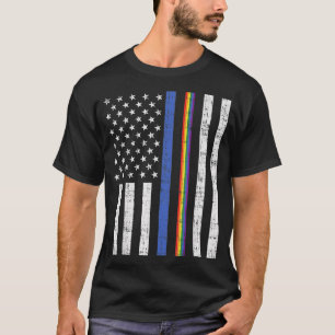 Camiseta LGTB Línea Azul delgada Arcoiris Bandera Estadouni