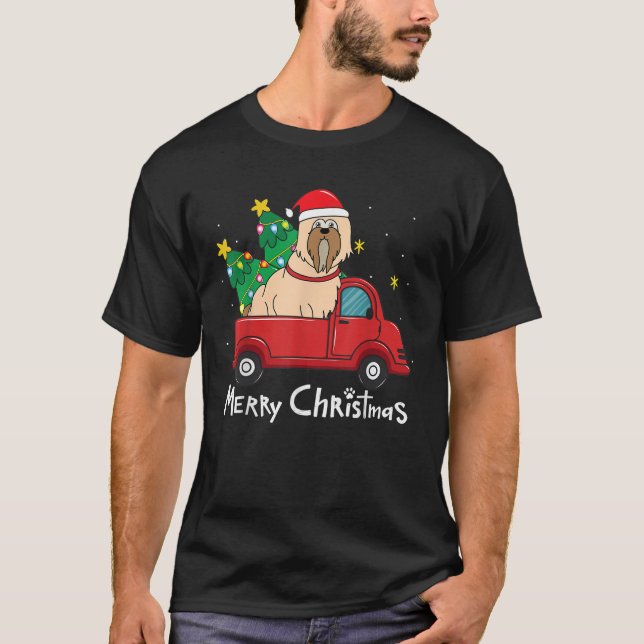 Camiseta Lhasa Apso Christmas Truck Tree Mom Dad Funny Xmas (Anverso)