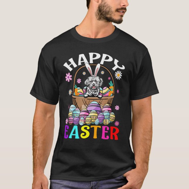 Camiseta Lhasa Apso Dog Happy Easter Bunny Eggs Easter 1 (Anverso)
