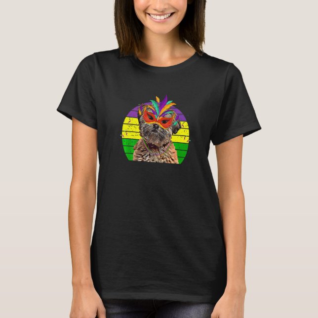 Camiseta Lhasa Apso Mardi Gras Fiesta Máscara de perro (Anverso)