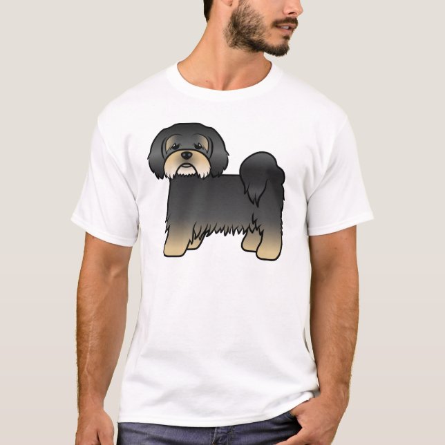 Camiseta Lhasa Apso Negro y Beige Perro de Dibujos Animados (Anverso)