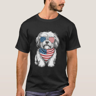 Camiseta Lhasa Apso Perro Gafas de sol Bandera de EE. UU. P