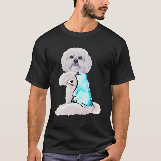 Camiseta Lhasa Apso Tattoos I Love Dad Dog Lover (Anverso)