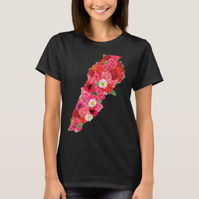 Camiseta Líbano: Mapa de flor de bandera Beirut Lobnan Líba (Anverso)