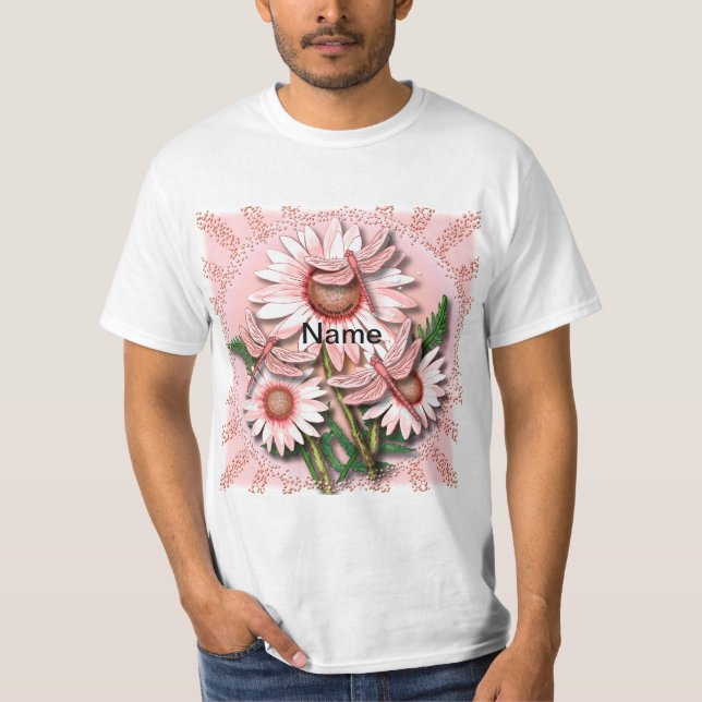 Camiseta Libélula Margaritas Rosadas (Anverso)