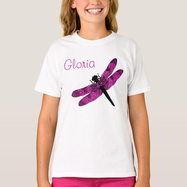 Camiseta Libélula Rosa Personalizada con Alas (Anverso)