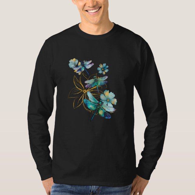 Camiseta Libélulas Flores Acuarela Colorido Floral Dra (Anverso)