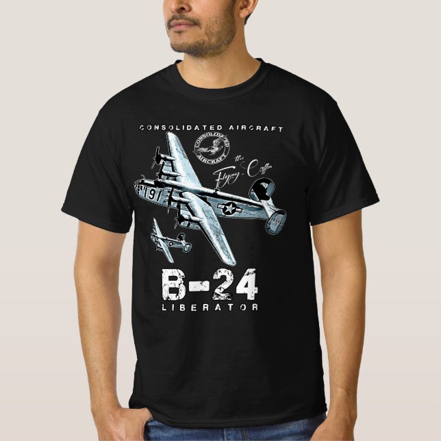 Camiseta Liberador B24 El ataúd volador del bombardero pesa (Anverso)