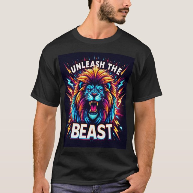 Camiseta Liberar a la bestia - Neon Roaring Lion T-Shirt De (Anverso)