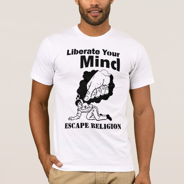 Camiseta libere su mente, religión del escape (Anverso)