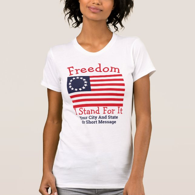 Camiseta Libertad de 1776 banderas represento ella a Betsy (Anverso)