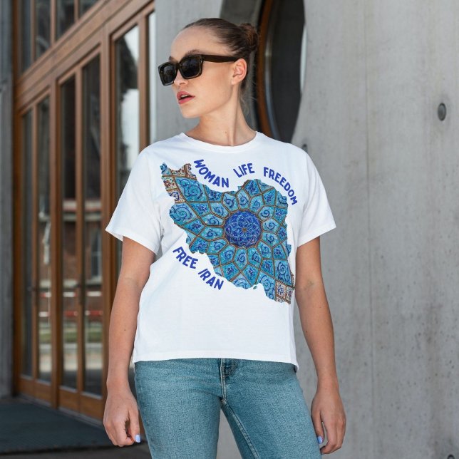 Camiseta Libertad de vida de la mujer | Azul Minakari persa (Woman Life Freedom | Persian Minakari Blue T-Shirt)