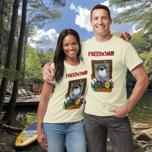Camiseta Libertad Escape Gato Divertido Floral Amarillo Ven
