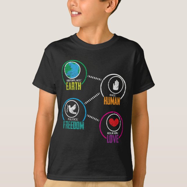 Camiseta Libertad humana de la paz de la raza de la tierra (Anverso)