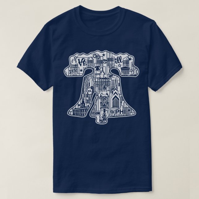Camiseta Liberty Bell Philly City Skyline Philadelphia Art (Diseño del anverso)