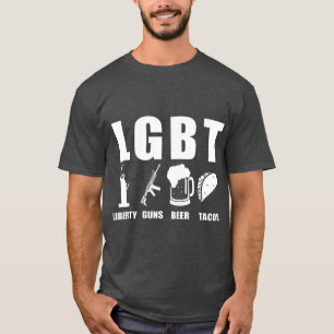 Camiseta Liberty Guns Beer Tacos LGBT Funny Parody Gift