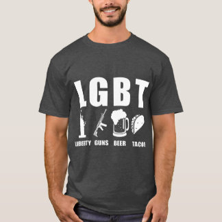 Camiseta Liberty Guns Beer Tacos LGBT Funny Parody Gift