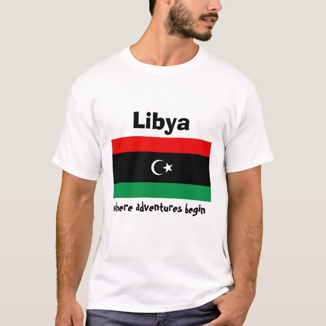 Camiseta Libia Bandera + Mapa + Texto (Anverso)