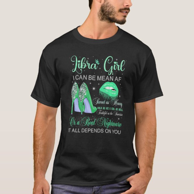 Camiseta Libra Chica Cumpleaños Green High Heels Lips de go (Anverso)