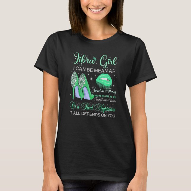 Camiseta Libra Chica Cumpleaños Green High Heels Lips de go (Anverso)