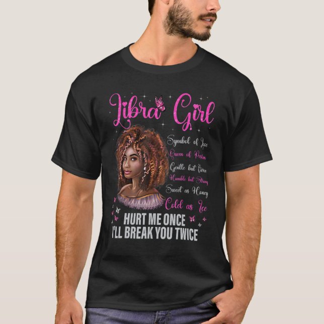 Camiseta Libra Chica Reina negra Zodiac cumpleaños afro-nat (Anverso)