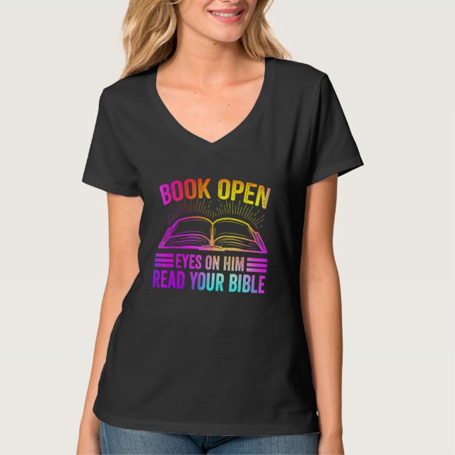 Camiseta Libra Ojos Abiertos Sobre Él Leer Tu Biblia (Anverso)