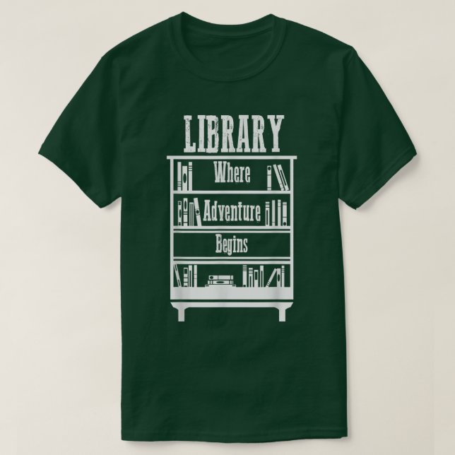 Camiseta Library Books Where Adventure Begins T-Shirt (Diseño del anverso)