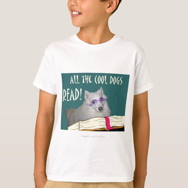 Camiseta Library - Samoyed - Cool Dogs Read Literacy (Anverso)