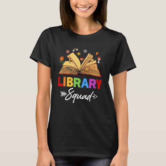 Camiseta Library Squad Librarian Bookworm Book   Groovy (Anverso)