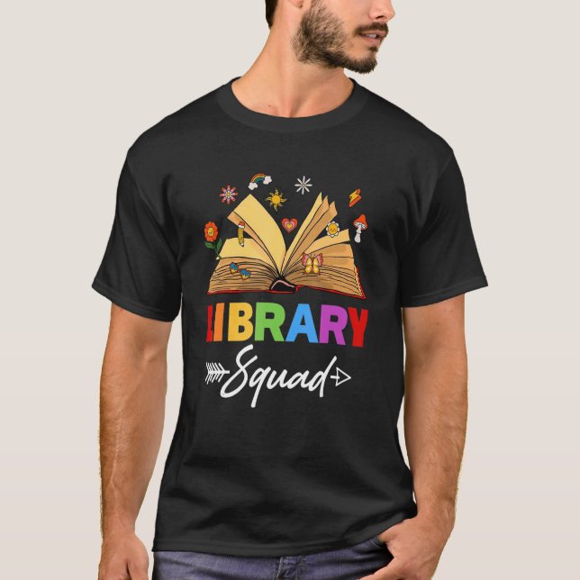 Camiseta Library Squad Librarian Bookworm Book   Groovy (Anverso)
