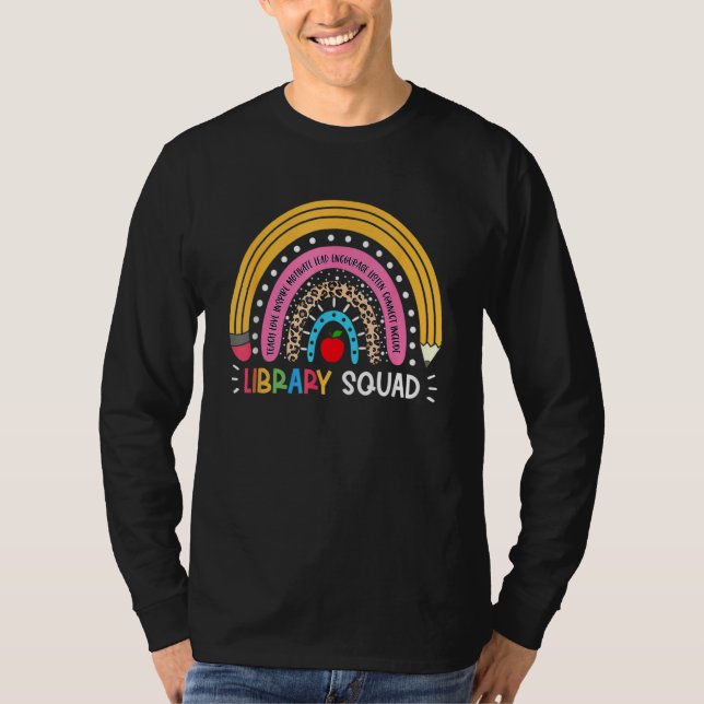 Camiseta Library Squad Rainbow Leopard Teacher 100 Days Of  (Anverso)