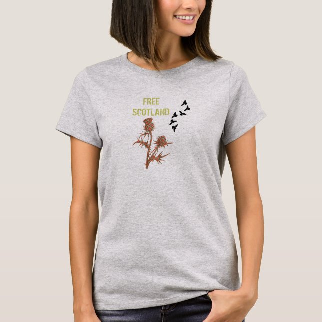 Camiseta libre del pájaro del cardo del tartán de (Anverso)