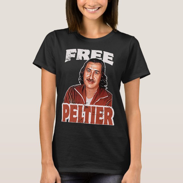 Camiseta LIBRE LEONARD PELTIER retrato prisión retro usado  (Anverso)