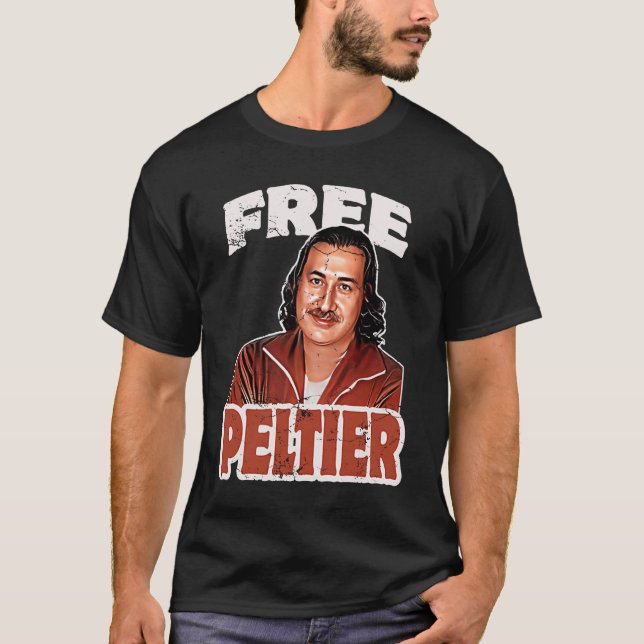 Camiseta LIBRE LEONARD PELTIER retrato prisión retro usado  (Anverso)