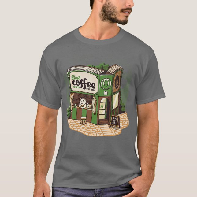 Camiseta Librería de Coffeeshop Cats, por Tobe Fonseca (Anverso)