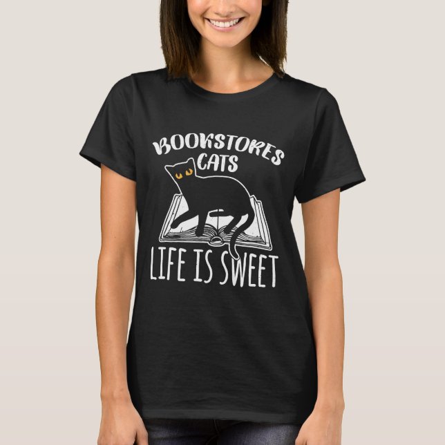 Camiseta Librerías Cats Life Is Sweet Book Read Chica Siste (Anverso)