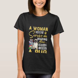 Camiseta Librero femenino Lady Cute Pug Mom Bookworm Dog