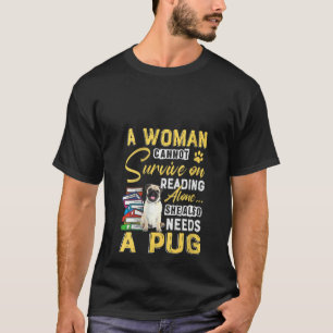 Camiseta Librero femenino Lady Cute Pug Mom Bookworm Dog