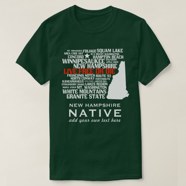 Camiseta Libres vivos del natural de New Hampshire o mueren (Diseño del anverso)