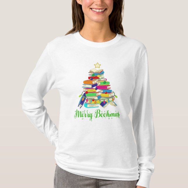 Camiseta Libro Árbol de Navidad, Navidades del amante del l (Anverso)