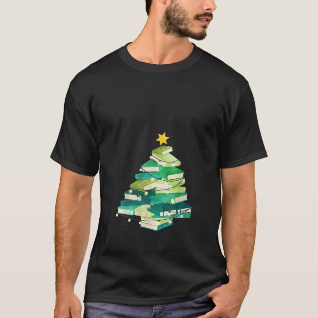 Camiseta Libro bibliotecario Lover Christmas Tree ilumina M (Anverso)