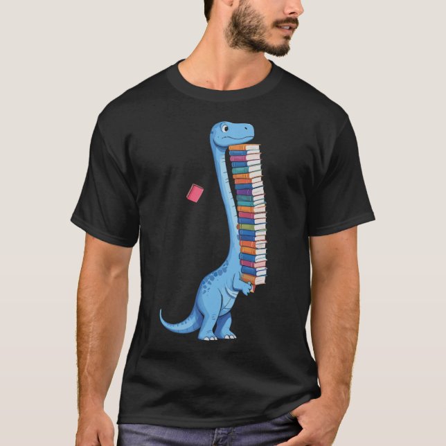 Camiseta Libro cargando dinosaurios leyendo Dino (Anverso)
