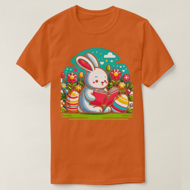 Camiseta Libro de acuarela de conejo lindo leyendo conejo (Diseño del anverso)
