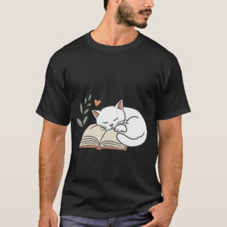 Camiseta Libro De Amante De Gatos Lindos Diseño Minimalista
