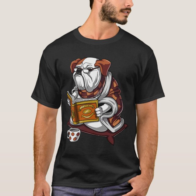 Camiseta Libro de Bulldog Inglés Perro Leyendo (Anverso)