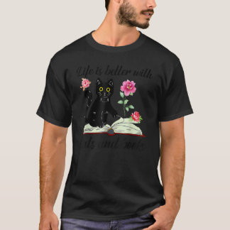 Camiseta Libro de flores de gato   Con gatos y libros