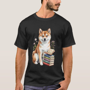 Camiseta Libro de flores de Shiba Inu japonés gusano de lib