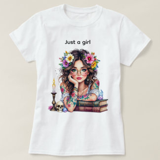 Camiseta Libro de flores lindas velita niña con gafas